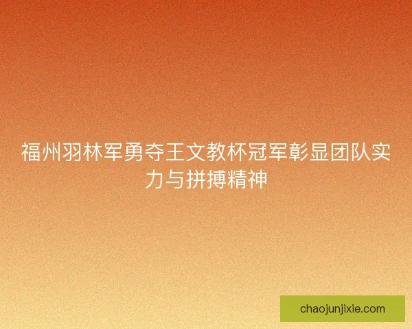 福州羽林军勇夺王文教杯冠军彰显团队实力与拼搏精神 福州羽林军勇夺王文教杯冠军彰显团队实力与拼搏精神