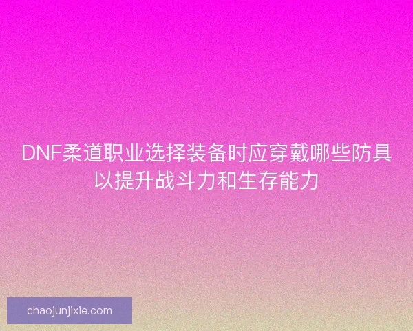 DNF柔道职业选择装备时应穿戴哪些防具以提升战斗力和生存能力